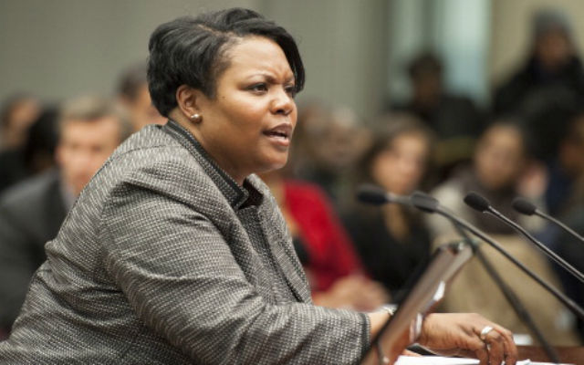 Public Schools Chancellor Kaya Henderson speaks before the DC Council and the public about her reasons for proposing to close 20 schools at the Wilson Building Thursday, November 15, 2012 in Washington, DC.(Photo by Katherine Frey/The Washington Post via Getty Images)