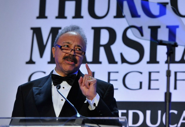 Educationall Leadership Award Recipient, President of Hampton University Dr. William R. Harvey speaks on stage the Thurgood Marshall College Fund 26th Awards Gala at Washington Hilton on November 12, 2014 in Washington, DC. (Photo by Larry French/Getty Images for Thurgood Marshall College Fund)