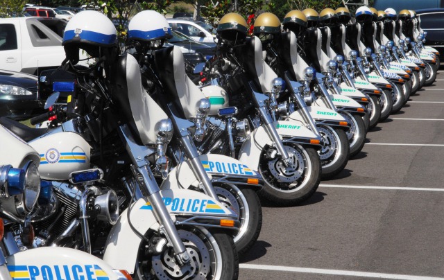The Memphis Police and Shelby County Sheriffs departments motorcycles are parked during the celebration of the life of entertainment icon Isaac Hayes at the Hope Presbyterian Church August 18, 2008 in Memphis, Tennessee. The police forces were on hand to help control traffic. 