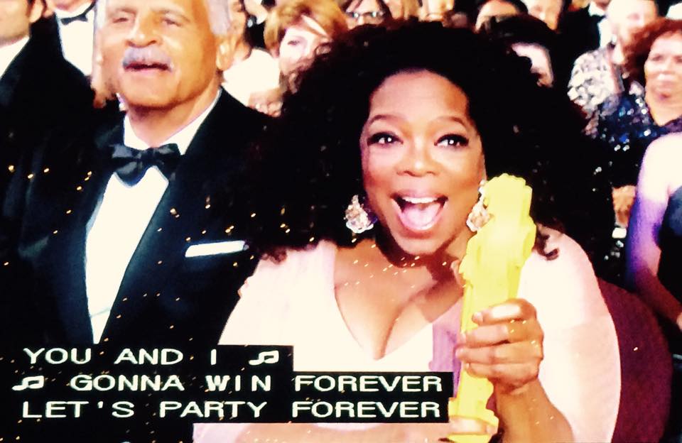 Oprah Winfrey receives a  Lego Oscar at the 87th Academy Awards on February 22, 2015 (Screenshot)