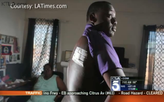 Jamar Nicholson, 15, who was unarmed, was shot Tuesday by an LAPD officer while walking with a person holding a toy gun. (KTLA5 Screenshot)