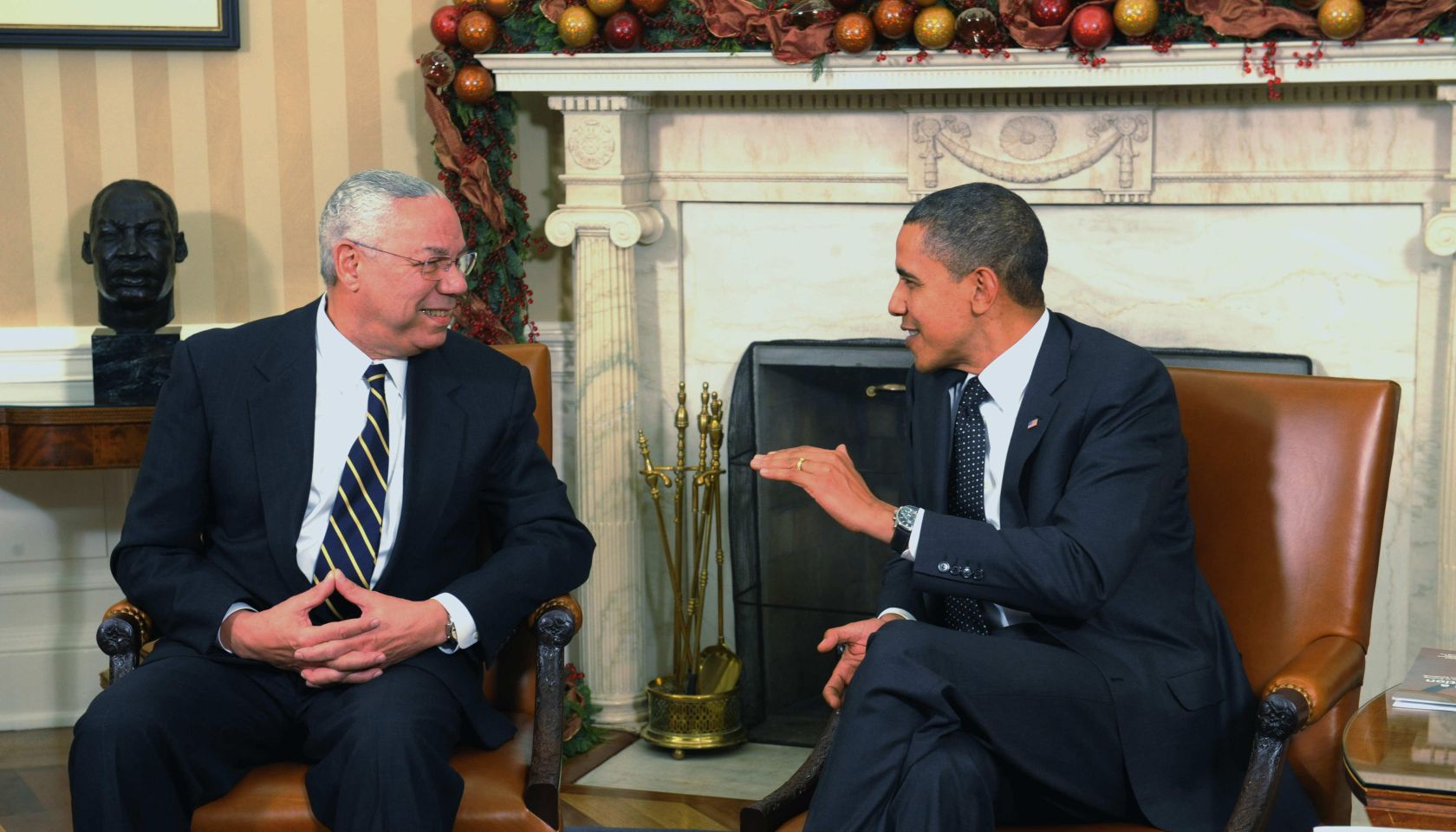 Former Chairman Joint Chiefs Of Staff Colin Powell Meets With President Obama and Vice President Biden In Oval Office