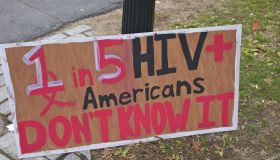HIV awareness sign for World AIDS Day Awareness at Princeton University, Princeton, NJ, USA