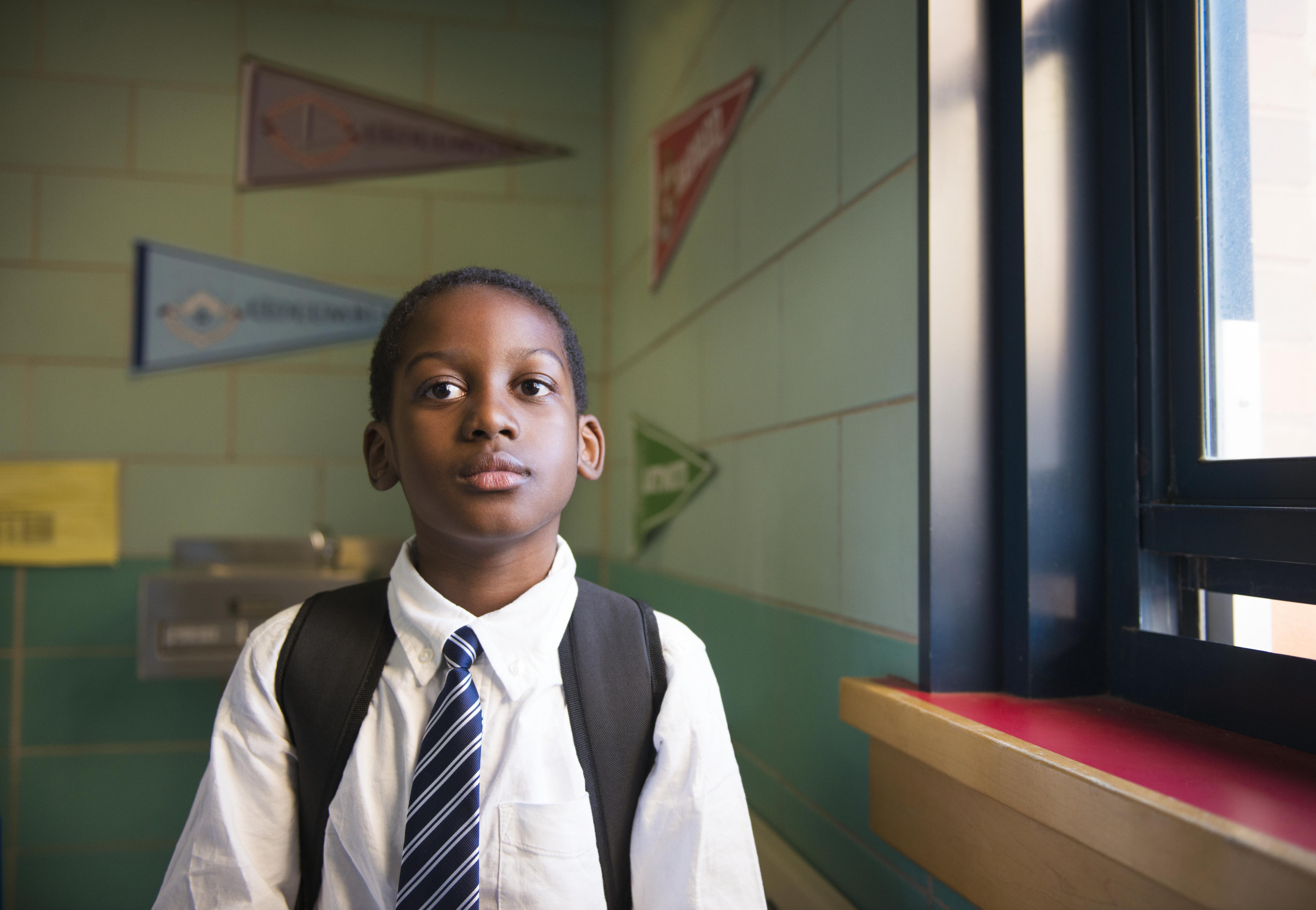 African-American School Boy with Backpack