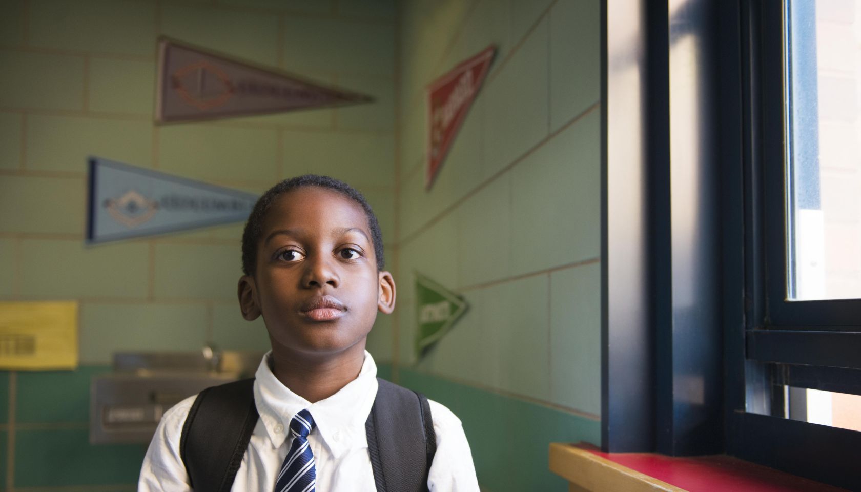 African-American School Boy with Backpack