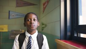 African-American School Boy with Backpack
