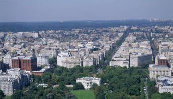 USA, Washington, DC, White House, Ellipse and skyline, aerial view