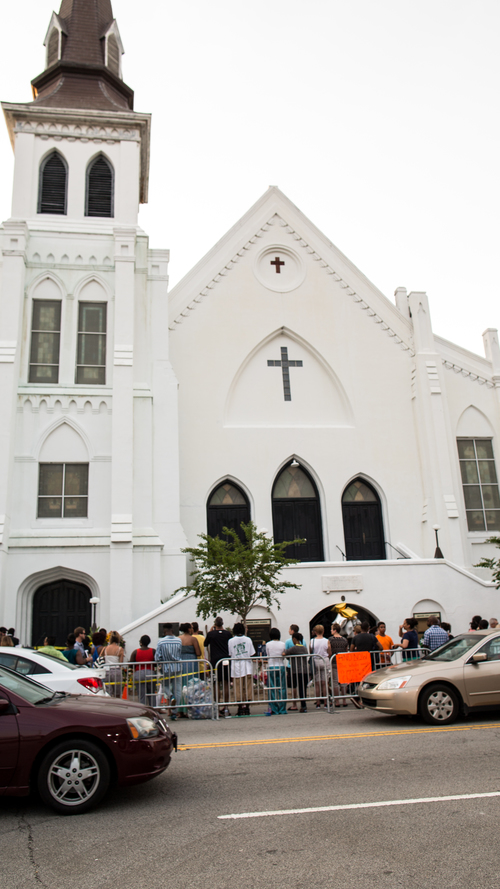 Mother Emanuel AME Church held its first service since the shooting death of nine African-American church members on June 17.