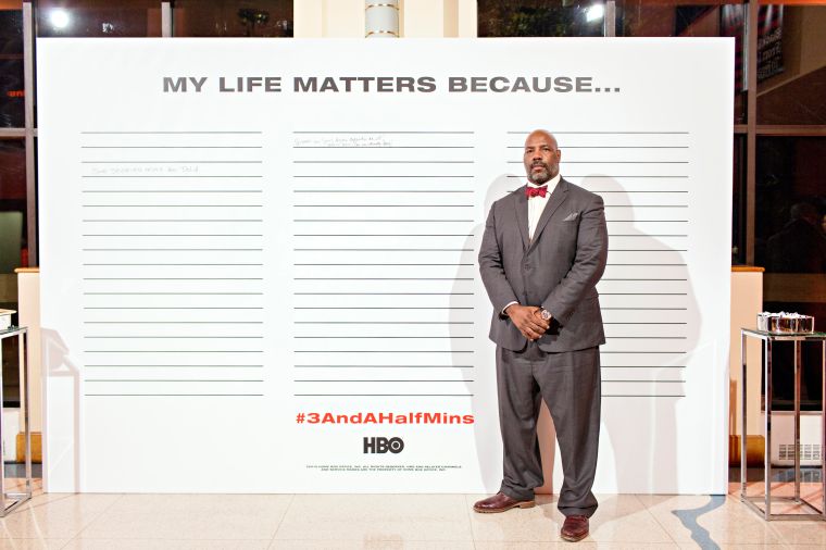 The interactive “My Life Matters Because” Art Wall inside the Schomburg Center in Harlem