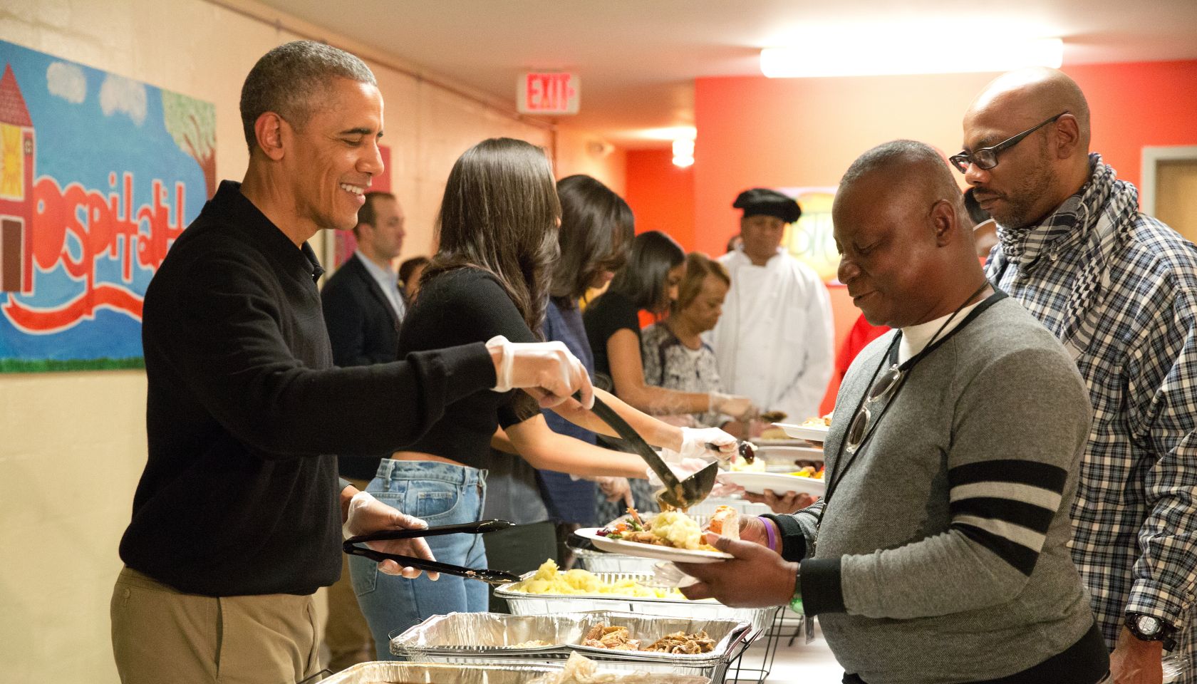 President Obama Serves Thanksgiving Meals To Homeless Veterans