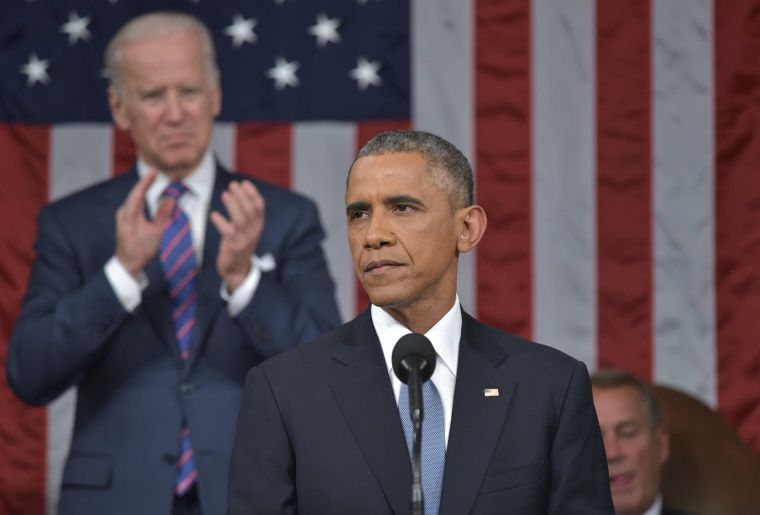 JANUARY: President Obama delivers the State of the Union address with the support of vice president Joe Biden. Obama gained mass support after his joke about winning both terms.