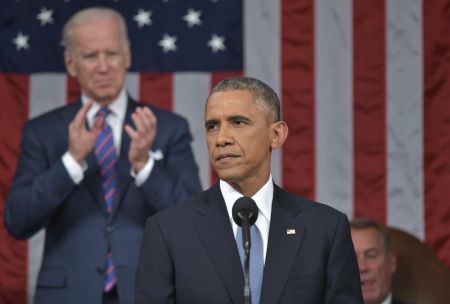 JANUARY: President Obama delivers the State of the Union address with the support of vice president Joe Biden. Obama gained mass support after his joke about winning both terms.