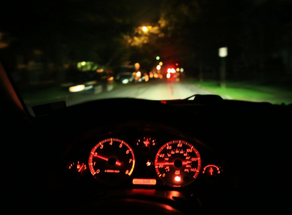 Drivers view in moving automobile