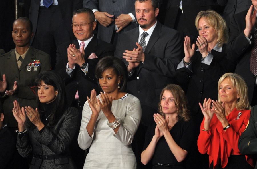US First Lady Michelle Obama applaudes d