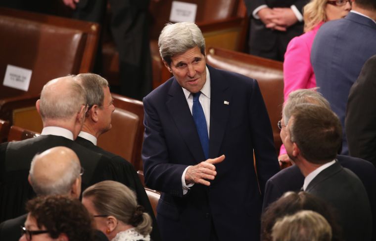 US Secretary of State John Kerry arrives at Capitol Hill for President Obama’s final State of the Union address.