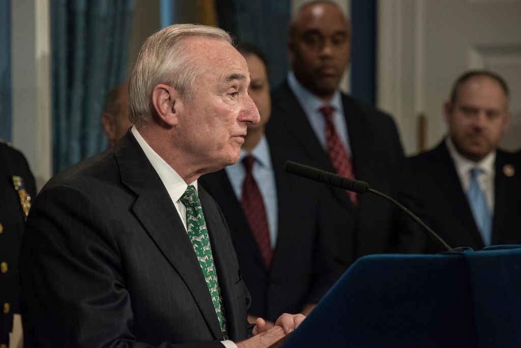NYPD Commissioner Bill Bratton speaks at the City Hall press...