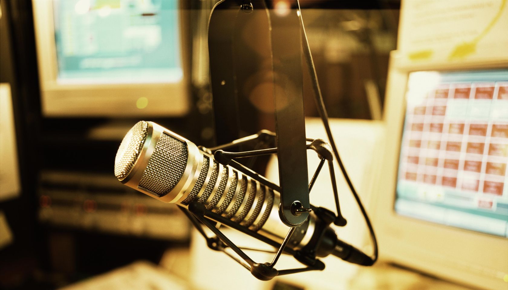 Microphone in radio broadcasting booth