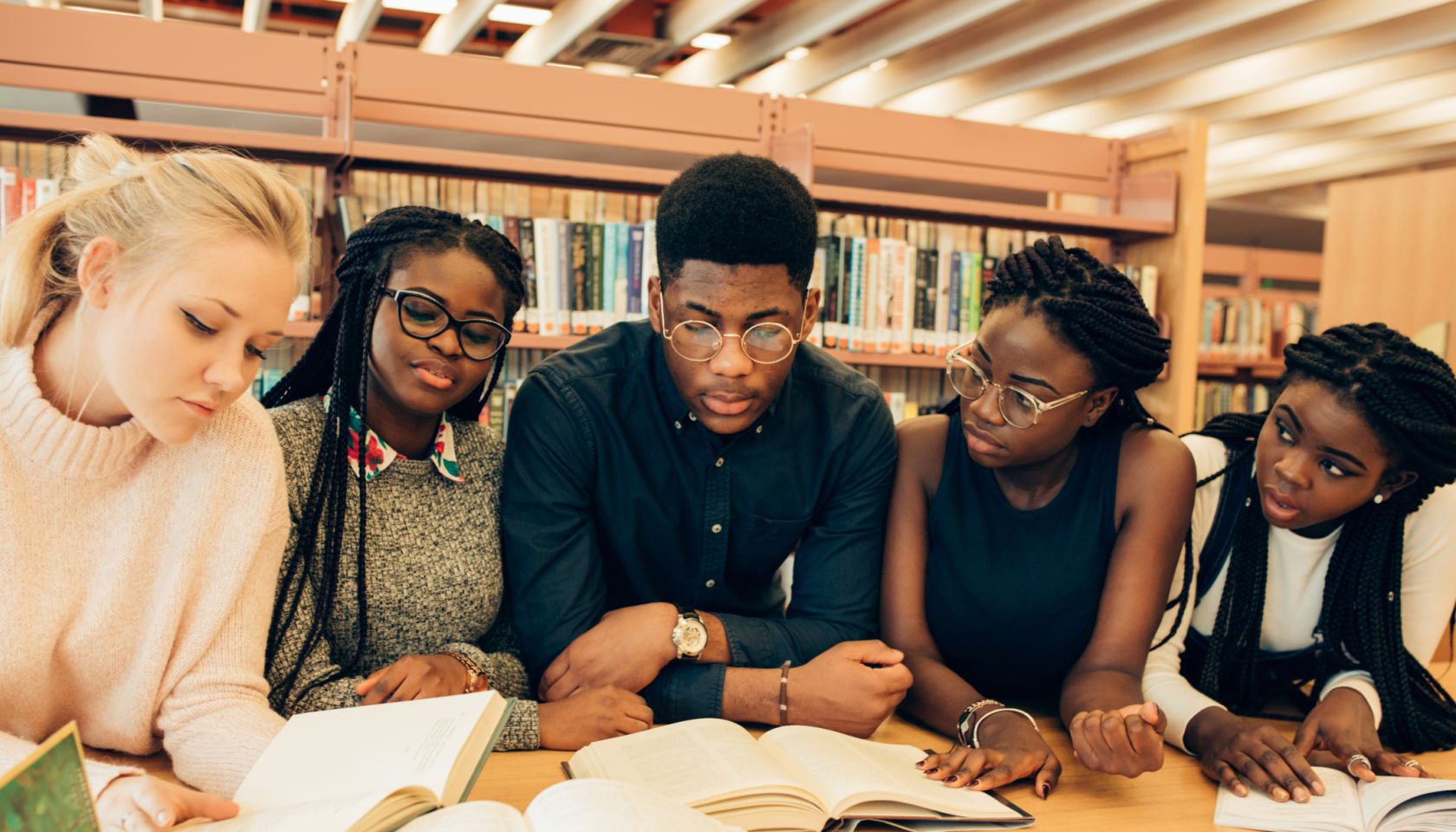 Students at the library