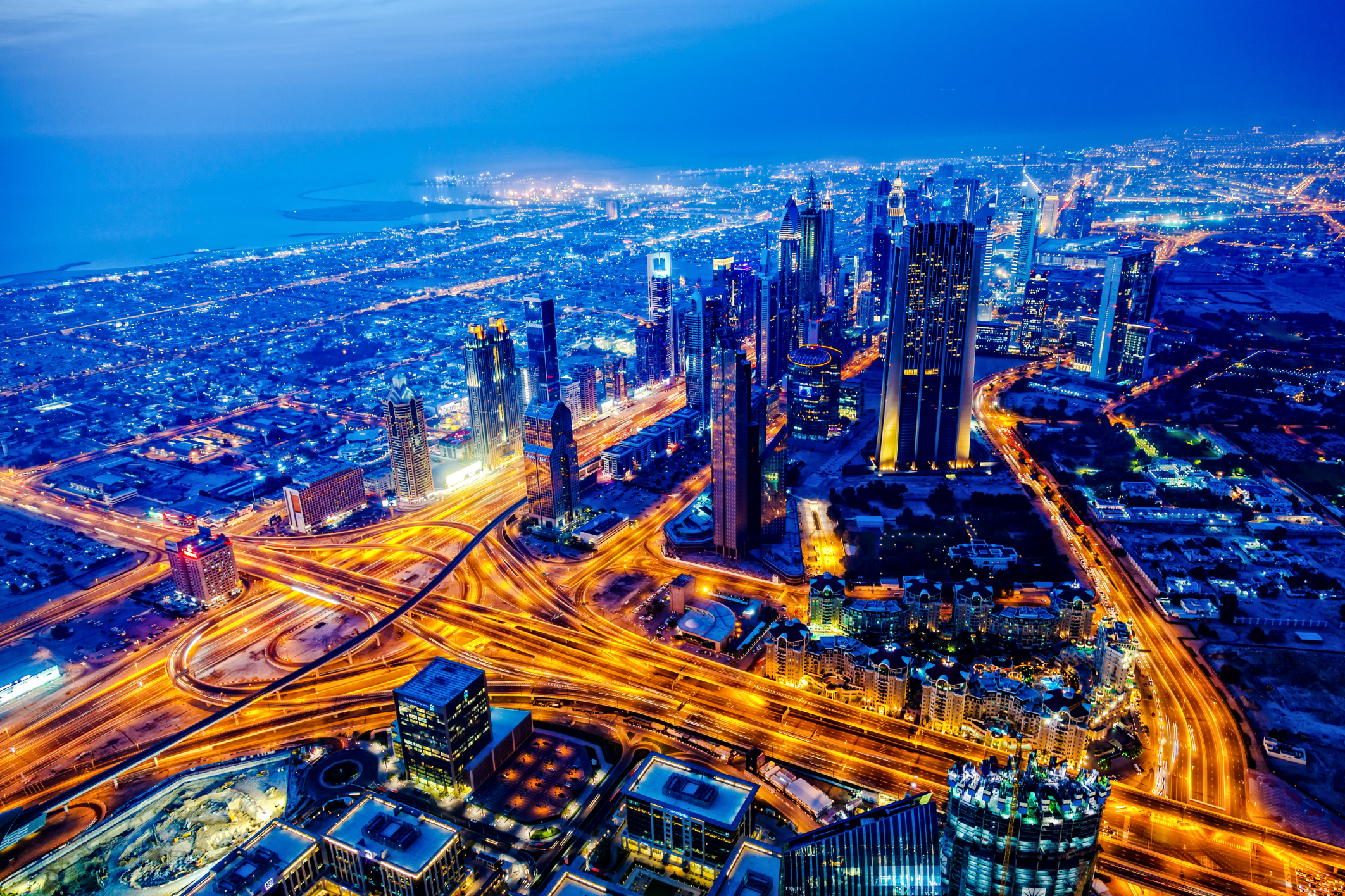 Modern Dubai cityscape at twilight, United Arab Emirates