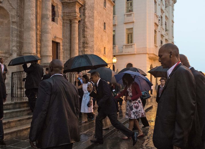 Obama Arrives In Old Havana In The Rain