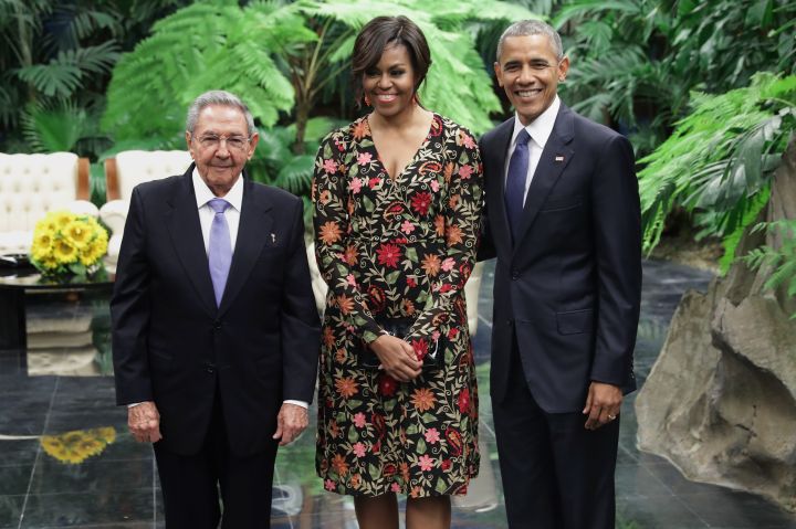 President Castro with first lady Michelle Obama and President Barack Obama