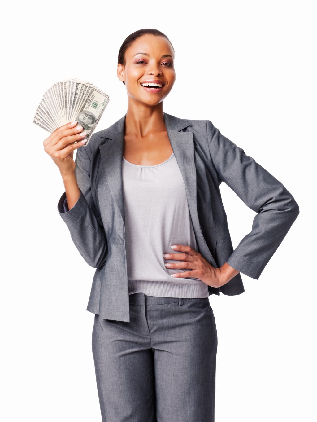 Woman Holding Dollars - Isolated