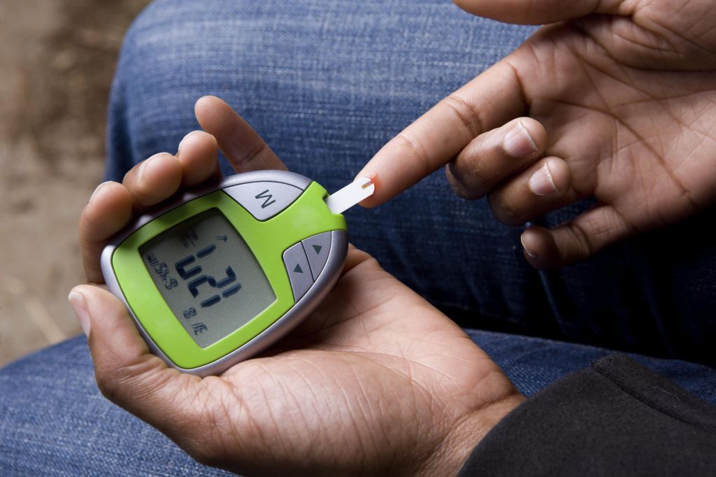 African American Woman Tests Blood Sugar