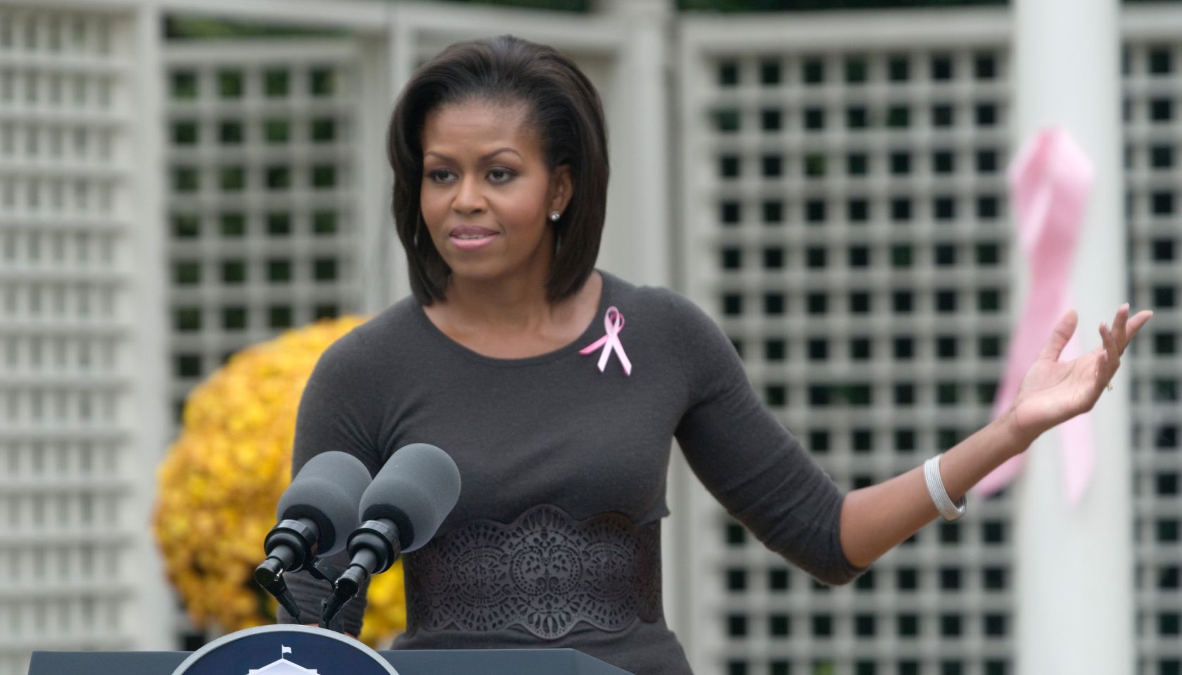 U.S. First Lady Michelle Obama delivers remarks during a...