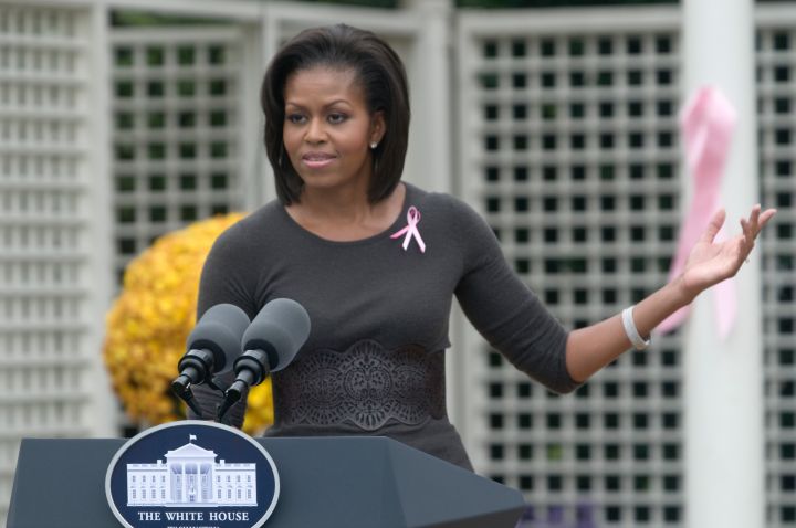 U.S. First Lady Michelle Obama delivers remarks during a...