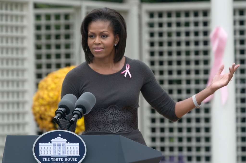 U.S. First Lady Michelle Obama delivers remarks during a...