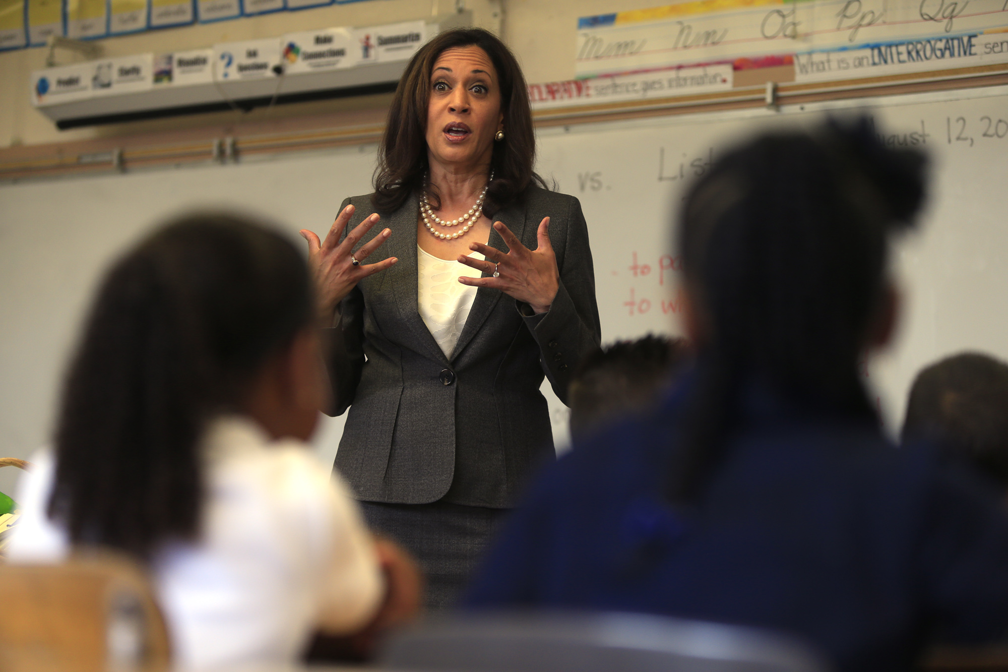 LOS ANGELES, CALIFORNIA, AUGUST 12, 2014: State Attorney General Kamala Harris talks to students ab