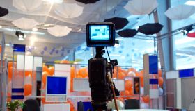 Videocamera in a news TV studio