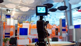 Videocamera in a news TV studio