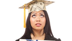 Student Graduate Worrying about Loans, Financial Future on White Background