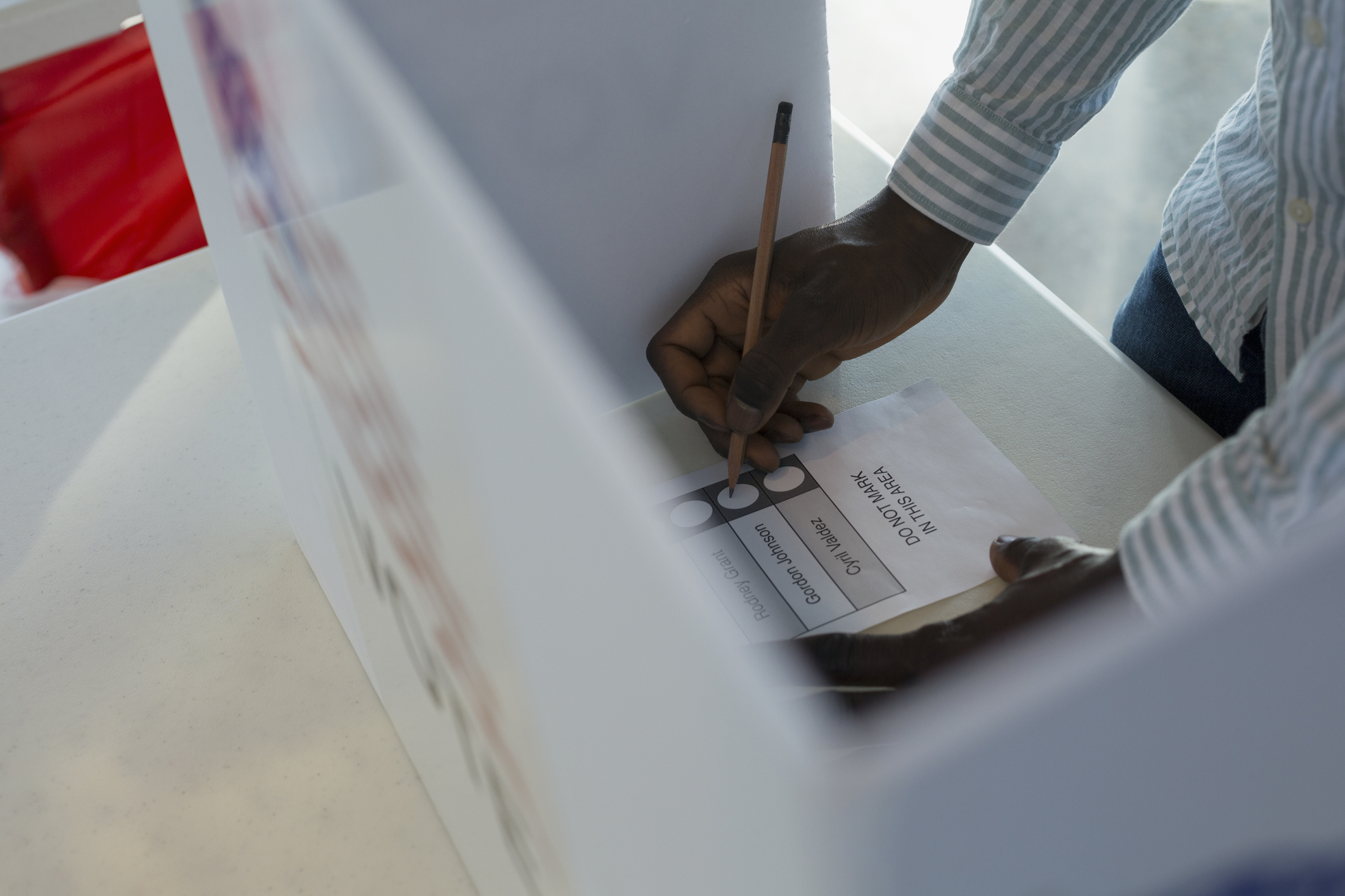 Voter in voting booth