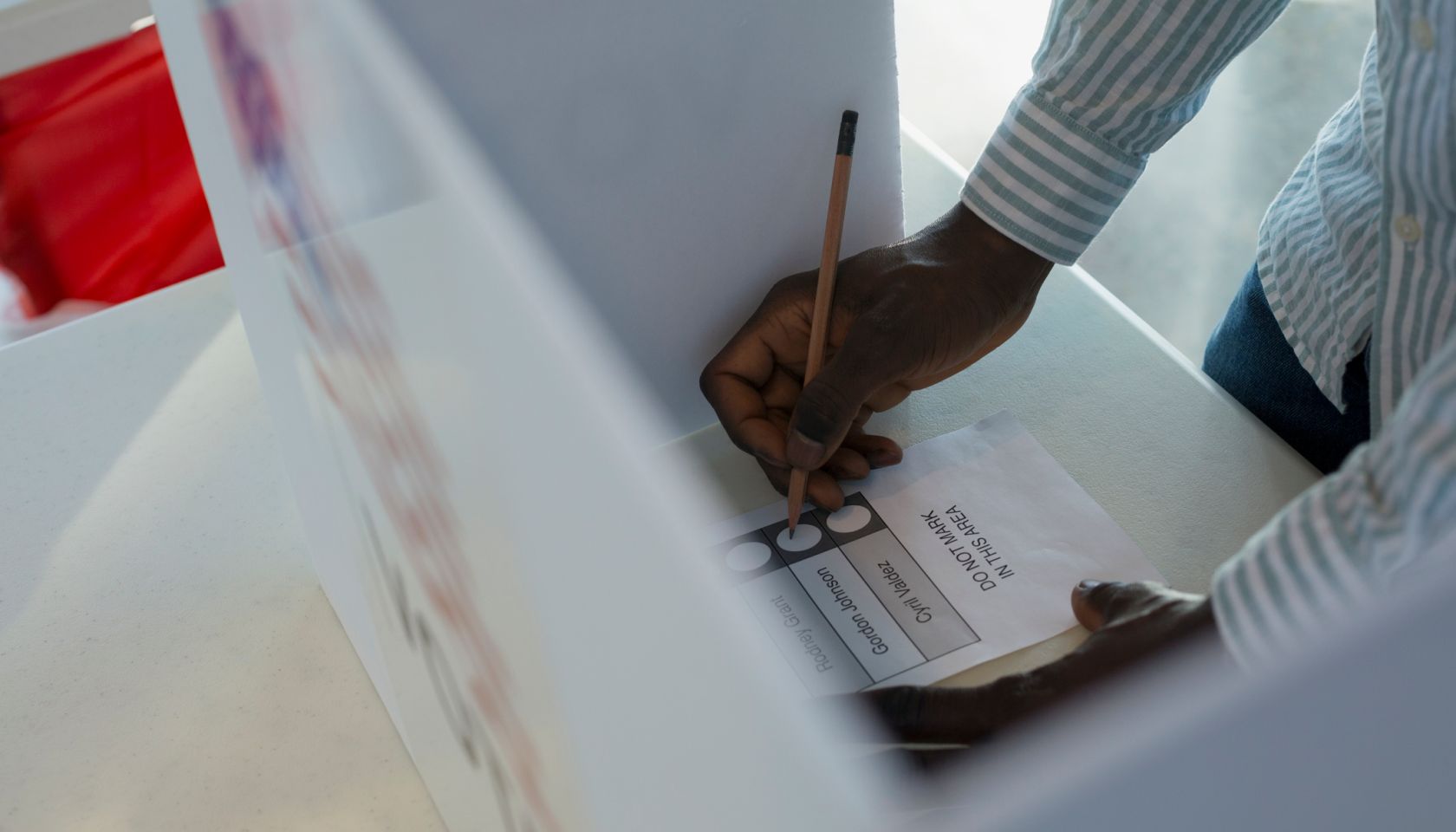 Voter in voting booth