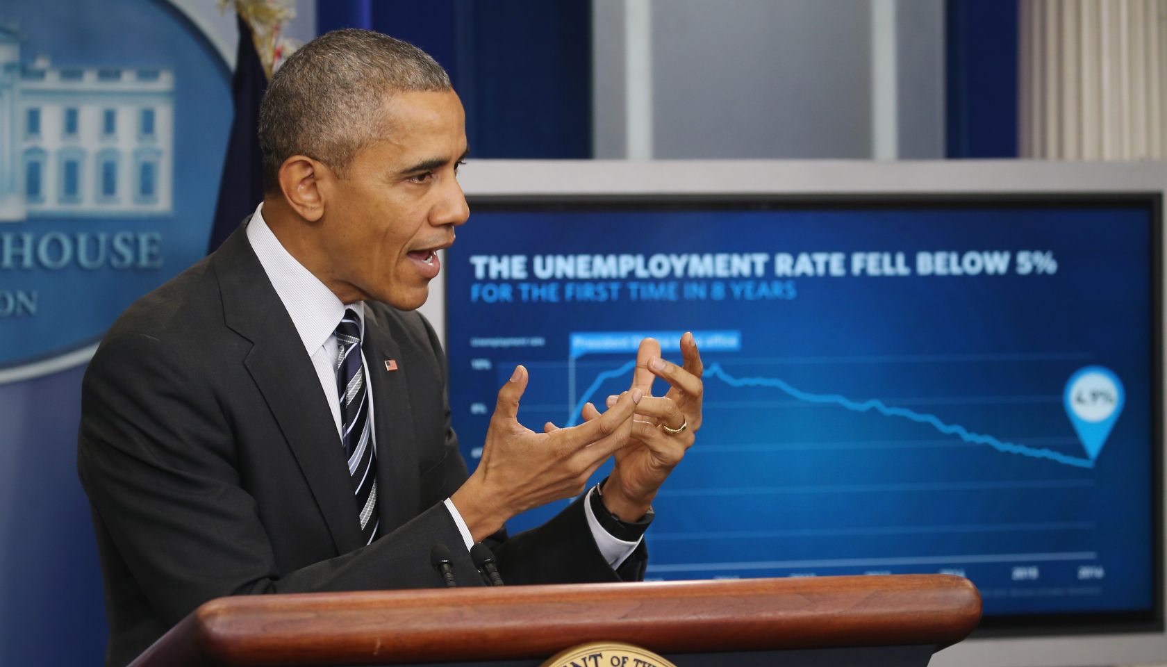 President Obama Speaks On The Economy In Brady Press Briefing Room
