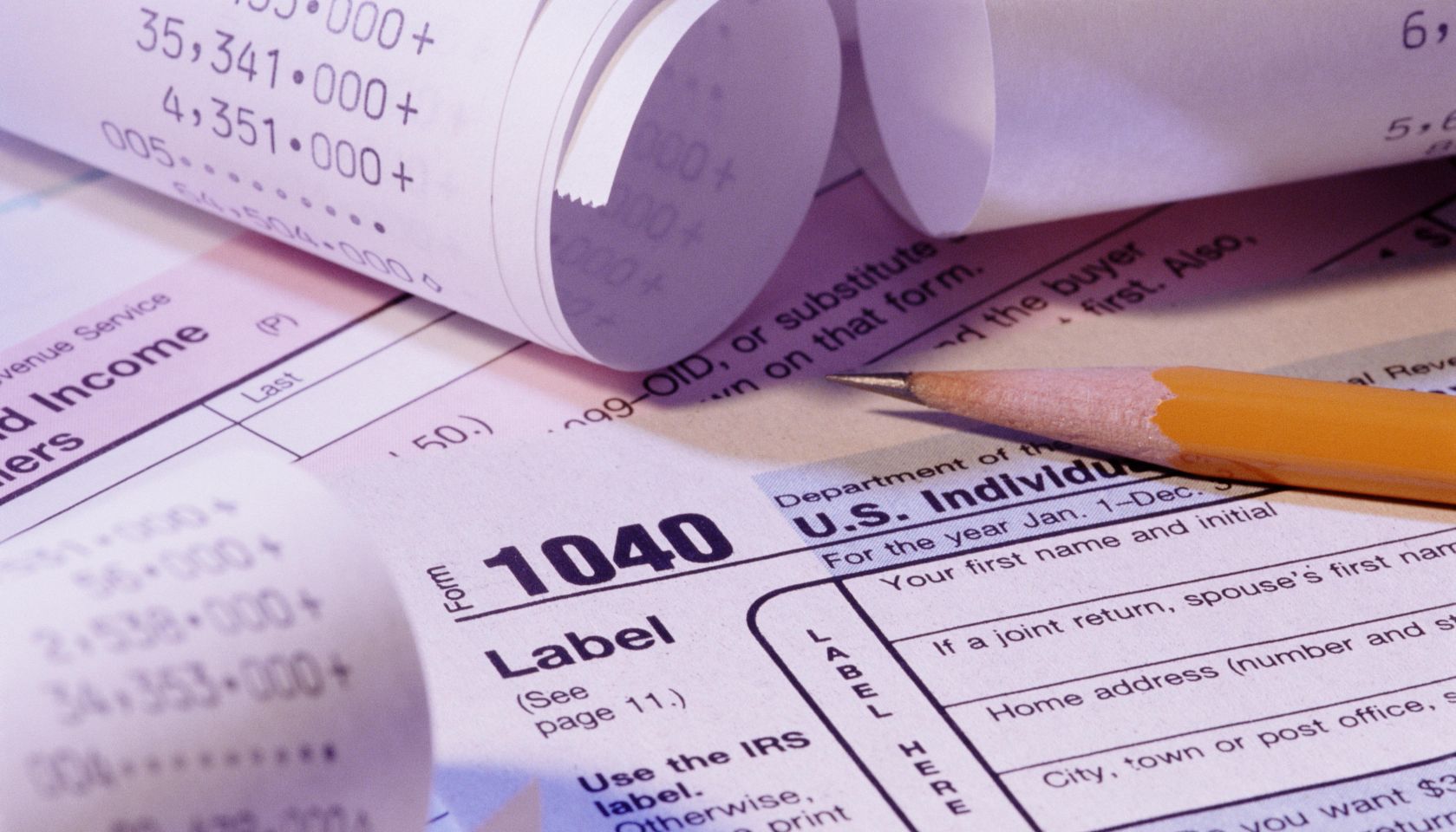 1040 TAX FORM AND CALULATOR TAPE
