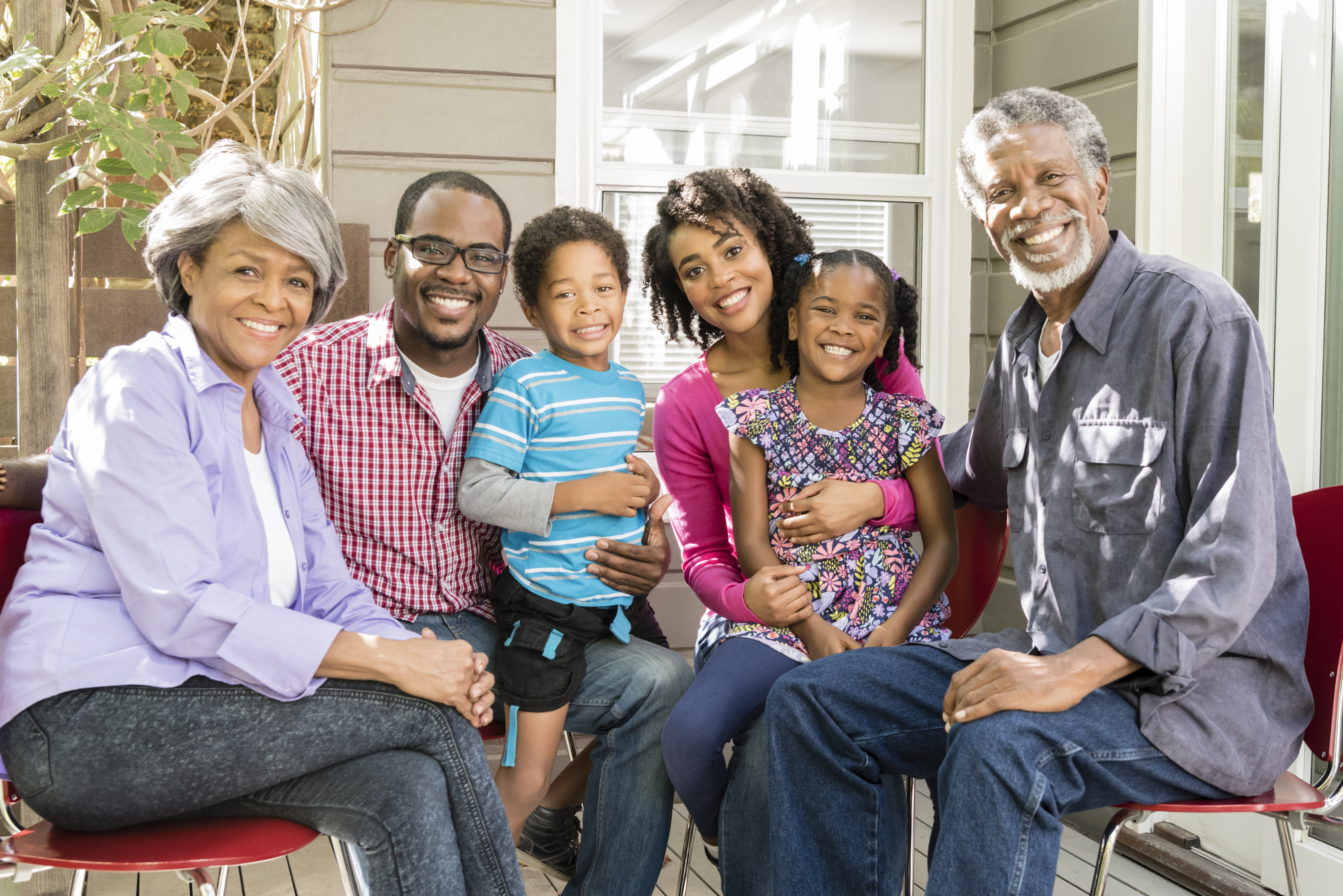 Multi generation African American family smiling, portrait