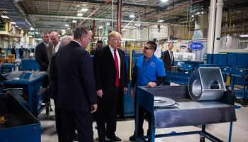 Republican presidential-elect Donald Trump and Vice President-elect Mike Pence at Carrier in Indianapolis Indiana
