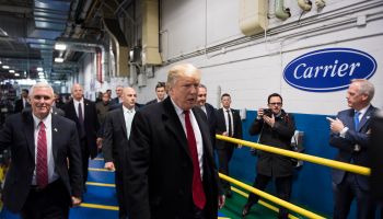 Republican presidential-elect Donald Trump and Vice President-elect Mike Pence at Carrier in Indianapolis Indiana