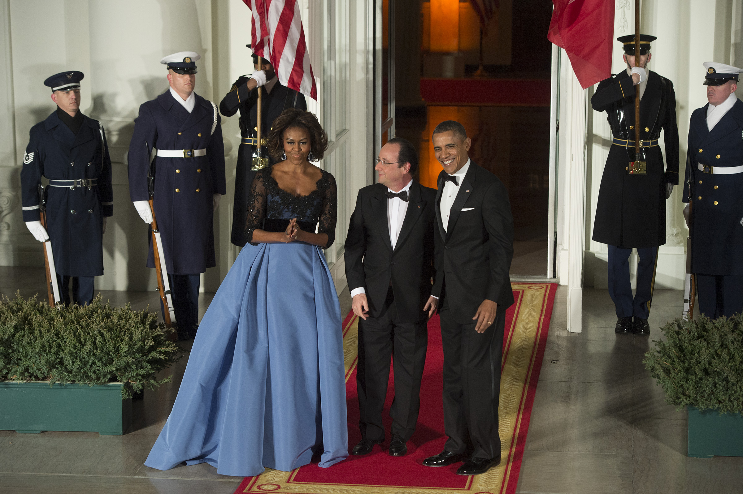 President Francois Hollande of France arrives for a State Dinner at the White House in Washington, DC