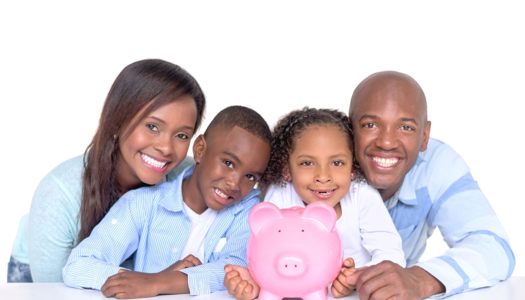 Family with their savings in a piggybank