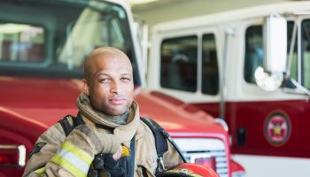 African American fireman at fire station