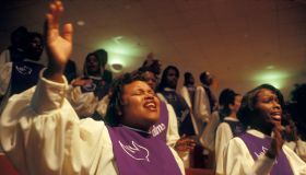Choir Members Singing in Church Service