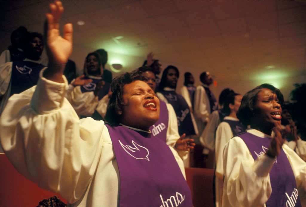 Choir Members Singing in Church Service