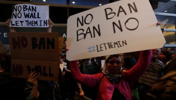 Protestors Rally Against Muslim Immigration Ban At LAX