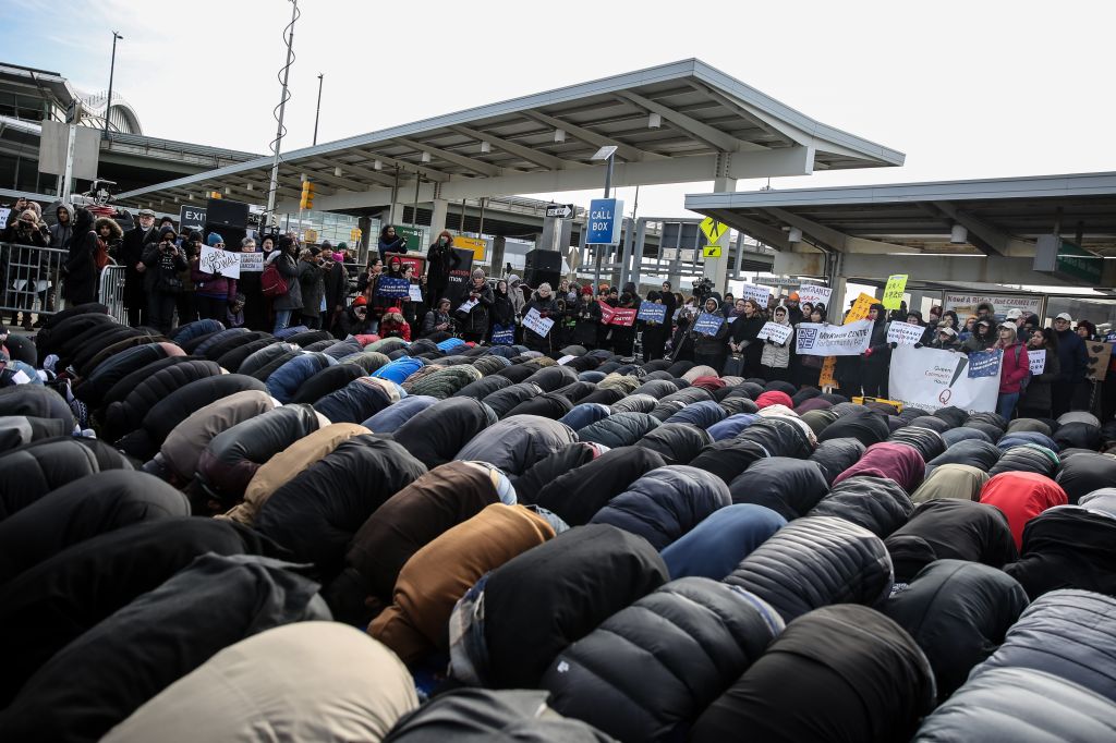 Muslims perform Friday Prayer at JFK Airport