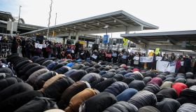 Muslims perform Friday Prayer at JFK Airport