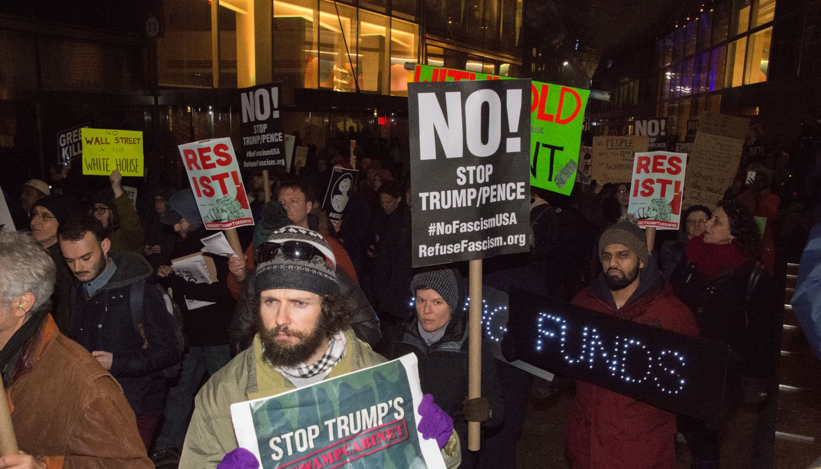 Activists rally at Gold Sachs. Activists led by the Resist...
